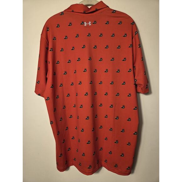 Under Armour Mens Size L Polo Amarillo Sod Poodles Red All Over Print New W Tags - Picture 6 of 10
